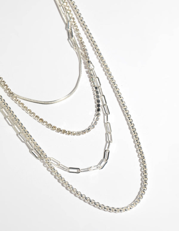 Silver Mixed Chain Layered Necklace