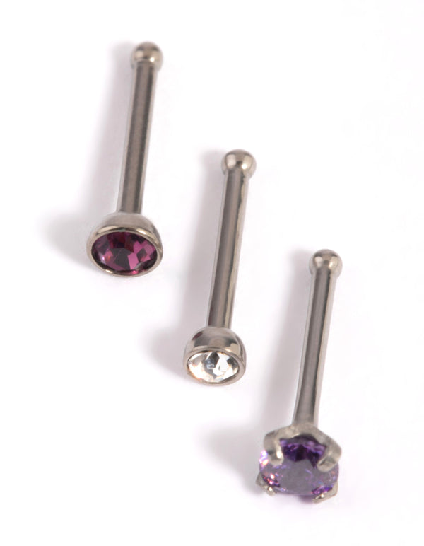 Titanium Rainbow Crystal Nose Studs