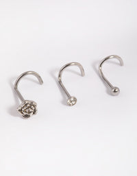 Surgical Steel Rose & Diamante Nose Studs - link has visual effect only