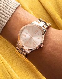 Rose Gold Roman Link Strap Watch - link has visual effect only