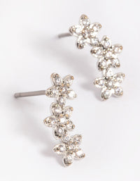 Rhodium Flower Cluster Crawler Stud Earrings - link has visual effect only