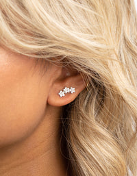 Rhodium Flower Cluster Crawler Stud Earrings - link has visual effect only