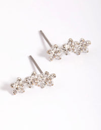 Rhodium Flower Cluster Crawler Stud Earrings - link has visual effect only