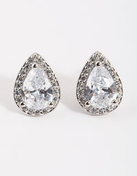 Silver Cubic Zirconia Pear Halo Stud Earrings - link has visual effect only