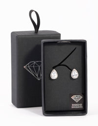 Silver Cubic Zirconia Pear Halo Stud Earrings - link has visual effect only