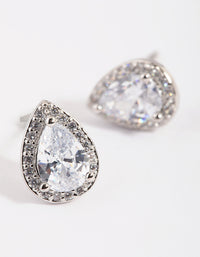 Silver Cubic Zirconia Pear Halo Stud Earrings - link has visual effect only