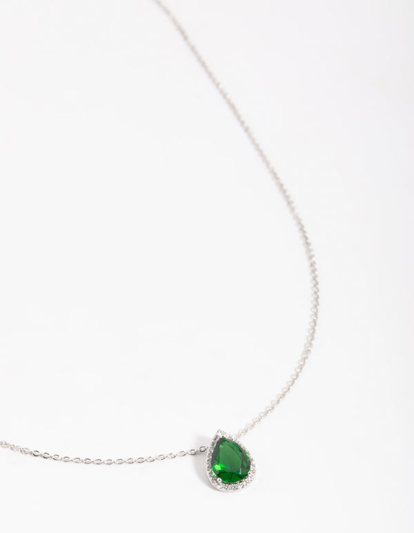 Green Cubic Zirconia Pear Halo Necklace