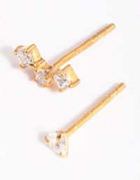 Gold Plated Sterling Silver Mismatched Diamante Stud Earrings - link has visual effect only