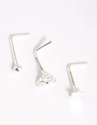 Sterling Silver Star & Flower Nose Stud Pack - link has visual effect only