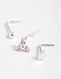 Sterling Silver Star & Flower Nose Stud Pack - link has visual effect only