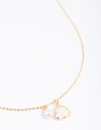 Gold Plated Freshwater Pearl & Rose Quartz Charm Necklace - link has visual effect only