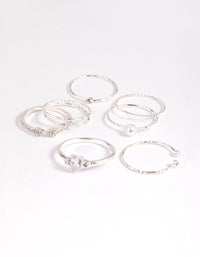 Silver Dainty Diamante & Pearl Ring Pack - link has visual effect only