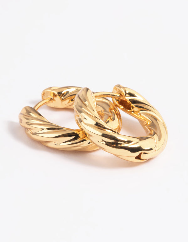 Gold Plated Twisted Huggie Hoop Earrings