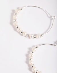 Silver Plated Wire Pearl Hoop Earrings - link has visual effect only