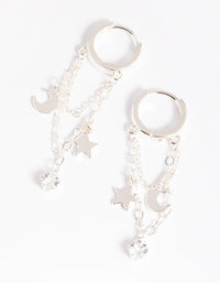 Silver Plated Cubic Zirconia Star & Moon Huggie Hoop Earrings - link has visual effect only