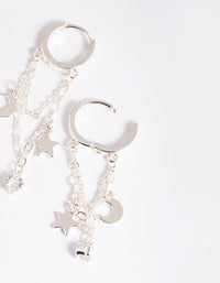 Silver Plated Cubic Zirconia Star & Moon Huggie Hoop Earrings - link has visual effect only