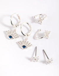 Silver Plated Cubic Zirconia Evil Eye Earring Stack 6-Pack - link has visual effect only