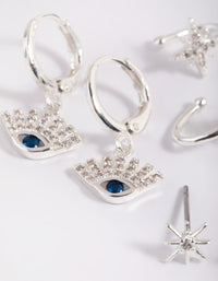 Silver Plated Cubic Zirconia Evil Eye Earring Stack 6-Pack - link has visual effect only