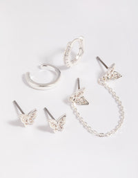 Silver Plated Brass  Butterfly Chain Earring Stack 6-Pack - link has visual effect only