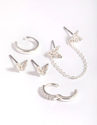 Silver Plated Brass  Butterfly Chain Earring Stack 6-Pack - link has visual effect only