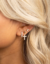 Gold Plated Cubic Zirconia Moon & Cross Earring Stack 6-Pack - link has visual effect only