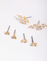 Gold Plated Brass Cubic Zirconia & Pearl Leaf Earring Stack 6-Pack - link has visual effect only