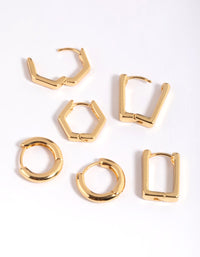 Gold Plated Brass Hexagon Earring Stack 6-Pack - link has visual effect only