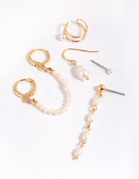 Gold Plated Chain & Pearl Earring Stack 6-Pack - link has visual effect only