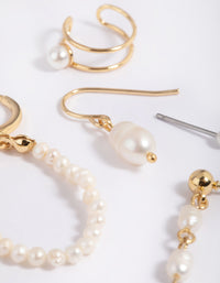 Gold Plated Chain & Pearl Earring Stack 6-Pack - link has visual effect only