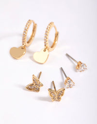 Gold Plated Brass Butterfly & Heart Earring Stack 6-Pack - link has visual effect only