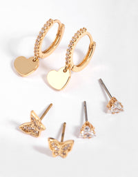 Gold Plated Brass Butterfly & Heart Earring Stack 6-Pack - link has visual effect only