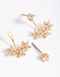 Gold Plated Brass Cubic Zirconia Flower Jacket Earrings - link has visual effect only