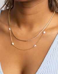 Gold Plated Pearl Layered Necklace - link has visual effect only