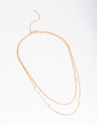 Gold Plated Pearl Layered Necklace - link has visual effect only