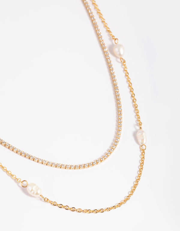 Gold Plated Pearl Layered Necklace