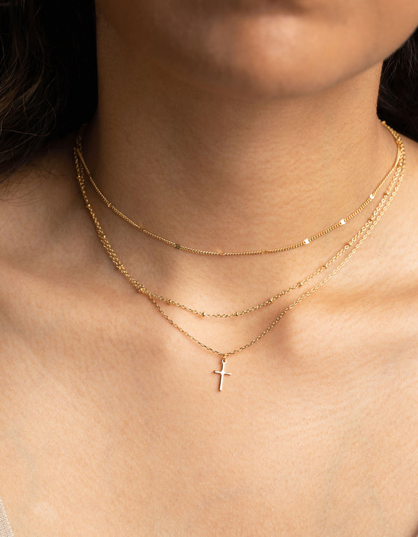 Gold Plated Layered Cross Necklace Lovisa