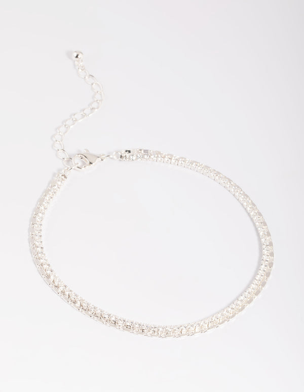 Silver Plated Brass  Cubic Zirconia Anklet