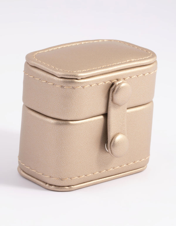 Small Gold Faux Leather Ring Box