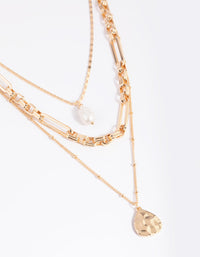 Gold Pearl & Coin Layered Necklace - link has visual effect only