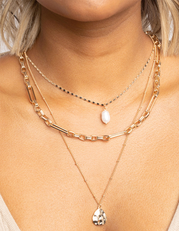 Gold Pearl Coin Layered Necklace Lovisa