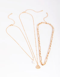 Gold Pearl & Coin Layered Necklace - link has visual effect only