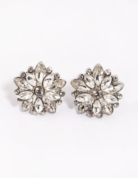 Rhodium Diamante Flower Stud Earrings - link has visual effect only