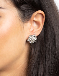 Rhodium Diamante Flower Stud Earrings - link has visual effect only