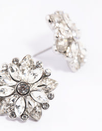 Rhodium Diamante Flower Stud Earrings - link has visual effect only