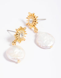 Gold Plated Freshwater Pearl Celestial Drop Earrings - link has visual effect only