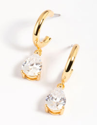 Gold Plated Cubic Zirconia Teardrop Huggie Hoop Earrings - link has visual effect only