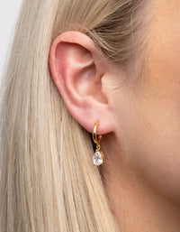 Gold Plated Cubic Zirconia Teardrop Huggie Hoop Earrings - link has visual effect only