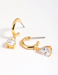 Gold Plated Cubic Zirconia Teardrop Huggie Hoop Earrings - link has visual effect only