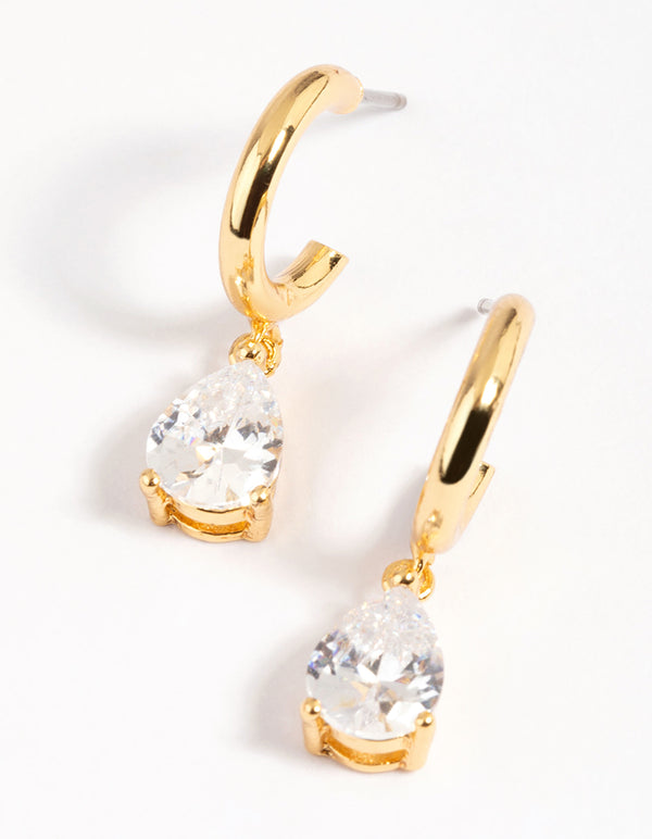 Gold Plated Cubic Zirconia Teardrop Huggie Hoop Earrings