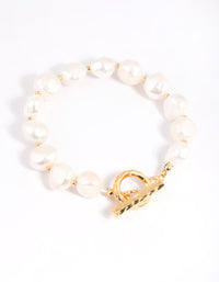 Gold Plated Freshwater Pearl Molten Fob Bracelet - link has visual effect only